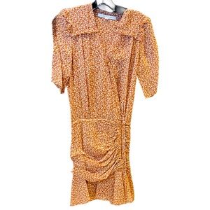 Veronica Beard Pink and Orange Sheath Dress with Puff Sleeves